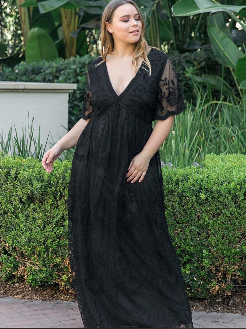 PinkBlush Black Lace Mesh Overlay Plus Sz 2X Maxi Dress  NWT